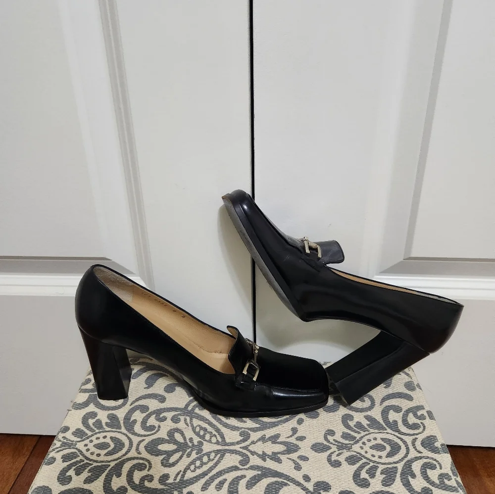 VINTAGE Gucci Black Leather Square Horsebit Square Toe Pumps Size 8 - Picture 5 of 7
